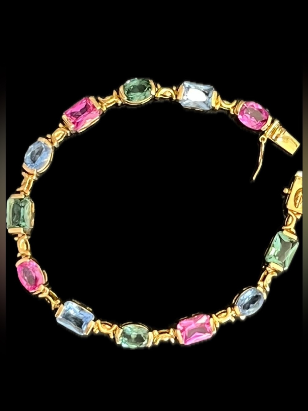 Suzanne Somers vintage blue green fuchsia pink cz tennis bracelet statement gold